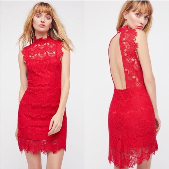 Free People Dresses & Skirts - Free People Daydream Lace Bodycon Dress Red